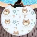Round beach towel with cute cartoon bear pattern and tassels on a wooden pool deck - Cartoon Bear Head Blue Star Style (4)