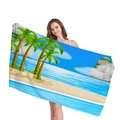 Telo mare spesso con stampa di palme di cocco tropicali e paesaggio per vacanze - Stile Palma d'Acqua Blu Chiaro (4) / 150x75cm