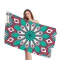 Ethno-Mandala Strandtuch mit türkis-magentafarbenem Blumenmuster auf weißem Grund - Pink-Lila Mandala (5)