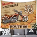 Arazzo vintage Route 66 con motocicletta rossa classica e mappa americana antica - 150x100cm / Mappa della Route 66 (6)