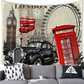Tapisserie vintage de Londres avec Big Ben et bus rouge sur un canapé gris - Style Paysage Urbain Londres(1) / 150x100(Peau de Pêche)