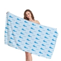 Thick beach towel with blue whale pattern and ocean elements for seaside vacation - Light Blue Whale Wave Print(5) / 150x75cm