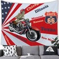 Arazzo da parete vintage americano Route 66 moto e teschio per l'arredo casa - 150x100cm / Scheletro in Sella Route 66 (1)