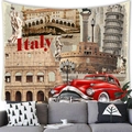 Tapisserie vintage Italie avec voiture rétro rouge et monuments pour décoration - Style Monuments Italie(3) / 100x70(Peau de Pêche)