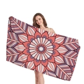 Ethnic mandala patterned rectangular thick beach towel with coral and purple floral design - Coral Orange Purple Mandala Style (1)