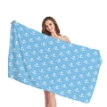 Light blue beach towel with white anchor print shown held by a model for size reference - Blue Anchor Print(6) / 150x75cm