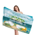 Thick terry cloth beach towel with tropical paradise print featuring coconut trees and sea - Tropical Paradise Island Style (5)