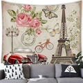 Tapisserie vintage Paris avec Tour Eiffel et voiture rouge sur le mur du salon chic - Romance de Paris(5) / 100x70(Peau de Pêche)