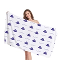Navy sailboat print oversized beach towel in soft thick fabric for summer vacations - White Sailboat Wave Print(7) / 150x75cm