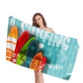Thick lakeside blue beach towel with colorful surfboards and palm trees design - Colorful Surfboard Style (6)