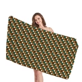 Retro geometric checkerboard beach towel in brown, green, and orange microfiber - Retro Four-Color Geometric Grid (8)