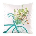 Housse de coussin carrée en satin blanc avec vélo et imprimé floral coloré - Style Vélo Fleurs Épanouies / 45x45 cm