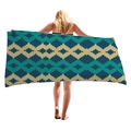 Thick geometric beach towel in dark blue and teal patterns for holiday wraps - Modern Rhombus Patchwork (6)