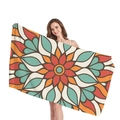 Dickes Mikrofaser-Strandtuch mit blauem und orangem Mandala-Geometriemuster - Dunkelblau-Oranges Mandala (9)