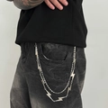 Men's double-layered lightning bolt pants chain in silver punk street style metal - Silver Double Layer Lightning Pendant Pant Chain (01978)