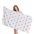 Thick nautical beach towel featuring red anchor and helm patterns on blue stripes - Marine Element Stripe Print(9) / 150x75cm