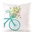 Housse de coussin en soie blanche avec vélo vintage et imprimé floral coloré - Style Composition Florale Vélo Rétro / 45x45 cm