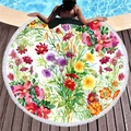 Schnelltrocknendes rundes Strandtuch mit buntem Aquarell-Blumenmuster und Fransenquasten - Bunter Blumenstil (3)