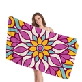 Rechteckiges Mandala Strandtuch mit lila und gelben geometrischen Blumenmustern - Lila-Teal Mandala (10)