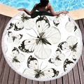 Round quick-dry beach towel with black butterfly print and white tassel edges - Black and White Ink Butterfly Style (6)
