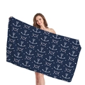 Navy blue beach towel with white anchors and red lifebuoy pattern for summer vacation - Navy Nautical Heart Print(10) / 150x75cm