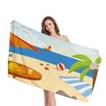 Asciugamano da spiaggia spesso con scena tropicale colorata di palme e mare blu - Stile Cappello da Sole al Cocco in Spiaggia (7) / 150x75cm
