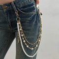 Three-layer denim chain with pearls, colorful rhinestones, and metallic star pendants - Gold Style (1965)