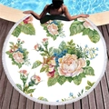 Rundes schnelltrocknendes Strandtuch mit Aquarellblumen und weißen Quasten am Saum - Aquarell Vintage Rose (2)