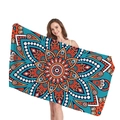 Ethnic mandala geometric pattern thick beach towel in turquoise and orange hues - Lake Blue Orange Mandala (3)