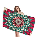 Ethnic mandala geometric patterned microfiber beach towel with magenta and teal details - Mandala Print 3