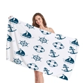 Thick microfiber beach towel with navy nautical elements of anchors and sailboats - Navy Style Sailboat Print(11) / 150x75cm