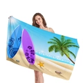 Asciugamano da spiaggia con stampe di tavole da surf e palma in morbida spugna - Modello Palme da Cocco e Tavole da Surf Tropicali (6)