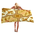Braunes Retro-Geometrie-Strandtuch aus verdicktem Mikrofaserstoff mit Blumen - Orangebraunes Symmetrisches Blumenmuster (8)
