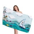 Telo mare spesso con motivo faro e onde in stile bohémien blu e bianco - Stile Oceano Faro Barca a Vela (8) / 150x75cm