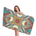 Ethnic mandala geometric patterned thick beach towel for summer vacation and travel - Orange And Teal Mandala (2) / 150x75cm