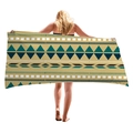 Bohemian geometric beach towel in khaki and teal microfiber for vacation use - Ethnic Tribal Texture (9)
