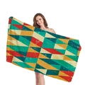 Thick geometric beach towel with vintage red, yellow and teal patterns for vacation - Retro Geometric Patchwork Vintage Style (12)