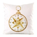 Housse de coussin carrée avec boussole dorée aquarelle sur tissu en satin blanc - Style Boussole Rétro / 45x45 cm