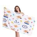 Nautical pattern beach towel with blue sailboats and anchors on thick absorbent fabric - Sea Animal Sailboat Print(12) / 150x75cm