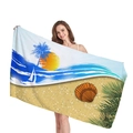 Telo mare spesso con motivo tropicale di palma di cocco e sole per vacanze estive - Stile Sole a Conchiglia con Onde Blu (9) / 150x75cm