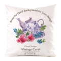 Housse de coussin en imitation soie avec motif floral vintage de théière et tasse - Style Illustration Florale Vaisselle / 45x45 cm