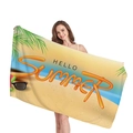 Telo mare spesso con stampa Hello Summer e foglie di palma per le vacanze - Stile Slogan Foglie di Palma Giallo Estate (1) / 150x75