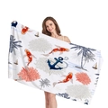 Asciugamano da spiaggia nautico con pesci koi, ancore e palme in microfibra bianca - Stile Ancora Nautica Vita Marina (3) / 150x75