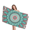 Ethnic mandala beach towel in mint green and coral pink with geometric floral patterns - Mint Green Coral Pink Mandala Style (7)