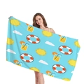 Toalla de playa gruesa sin costuras con patrones veraniegos azul brillante y motivos vacacionales - 150x75cm / Estilo Salvavidas Sol de Verano Azul Brillante (6)