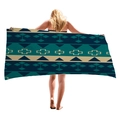 Thick beach towel with ethnic geometric patterns in dark blue and cyan shades - Navy Tribal Geometric (11)