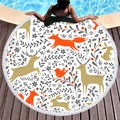 Round microfiber beach towel with forest animals, fringe tassels, and Nordic design - Orange Gray Nordic Forest Animals Style (9)