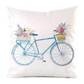 Housse de coussin en soie avec bicyclette vintage et motif de fleurs aquarelle - Style Vélo Rétro Bleu / 45x45 cm