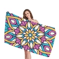 Ethno-Mandala-Strandtuch mit hellgelben und blauen geometrischen Blumenmustern - Gelb-Rosa Mandala (14)