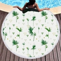 Thick round tropical palm leaf beach towel with white tassels by a poolside setting - Palm Leaves And Geometric Triangle (2)